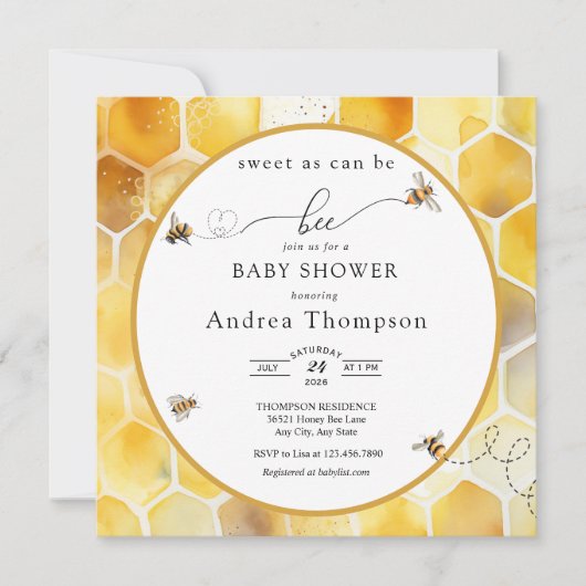 Honey Bee | Bee Baby Shower Einladung (Vorderseite)