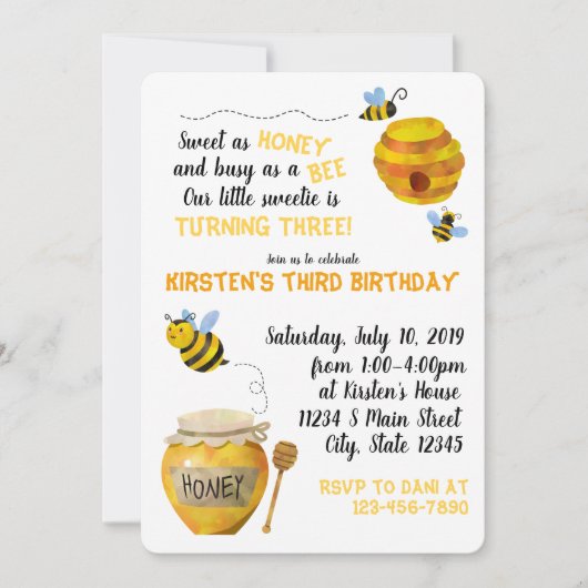 Honey Bee Birthday Einladung (Vorderseite)