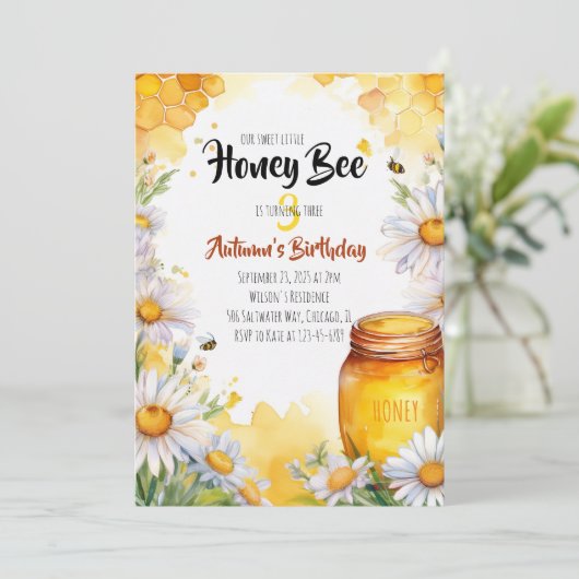 Honey Bee Birthday Einladung (Stehend Vorderseite)