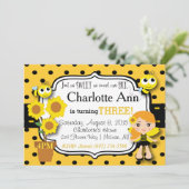 Honey Bee Birthday Einladung (Stehend Vorderseite)