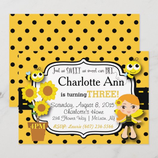 Honey Bee Birthday Einladung (Vorne/Hinten)