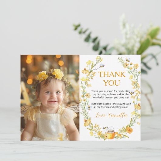 Honey Bee Birthday Foto Vielen Dank, dass Sie eine Dankeskarte (Stehend Vorderseite)