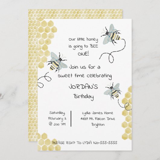 Honey Bee Birthday - Gender Neutral Einladung (Vorne/Hinten)