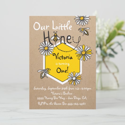 Honey Bee Birthday Party Einladung (Stehend Vorderseite)