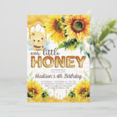 Honey Bee Birthday Sunflower Niedlich Einladung (Stehend Vorderseite)