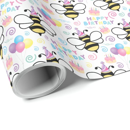 Honey Bee Birthday Wrapping Paper Geschenkpapier (Rolleneckpunkt)