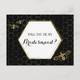 Honey Bee Black Gold Custom Bridesmaid Vorschlag Einladungspostkarte