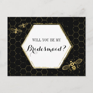Honey Bee Black Gold Custom Bridesmaid Vorschlag Einladungspostkarte