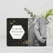 Honey Bee Black Gold Custom Foto Save the Date Einladung (Stehend Vorderseite)