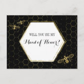 Honey Bee Black Gold Custom Trauzeugin Vorschlag Einladungspostkarte (Vorderseite)