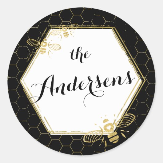 Honey Bee Black Gold Individuelle Name Sticker Wed (Vorderseite)