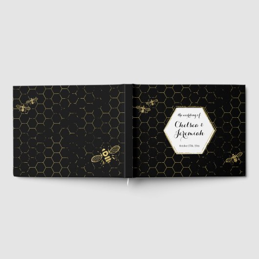 Honey Bee Black Gold Muster Custom Wedding Gästebuch (Voll)