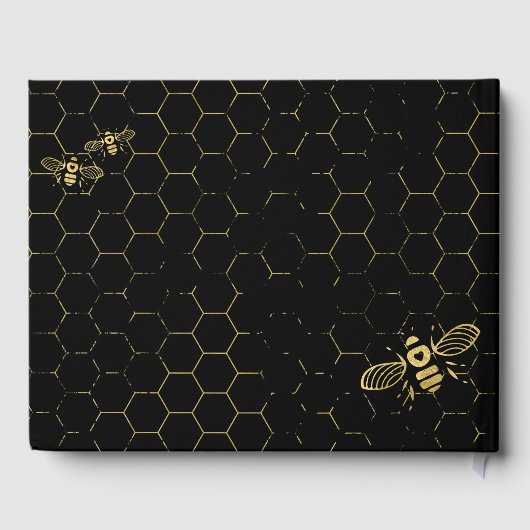 Honey Bee Black Gold Muster Custom Wedding Gästebuch (Rückseite)
