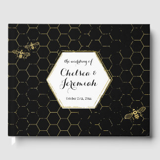 Honey Bee Black Gold Muster Custom Wedding Gästebuch