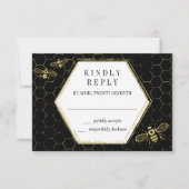 Honey Bee Black Gold Muster RSVP Card (Vorderseite)