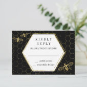 Honey Bee Black Gold Muster RSVP Card (Stehend Vorderseite)