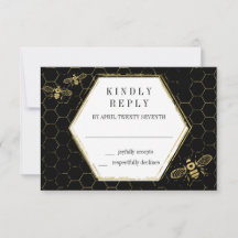 Honey Bee Black Gold Muster RSVP Card