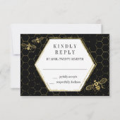 Honey Bee Black Gold Muster RSVP Card Karte (Vorderseite)
