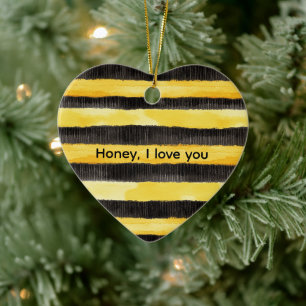Honey Bee Black Gold Yellow Christmas Keramik Ornament