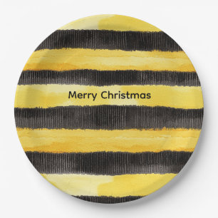Honey Bee Black Gold Yellow Christmas Pappteller