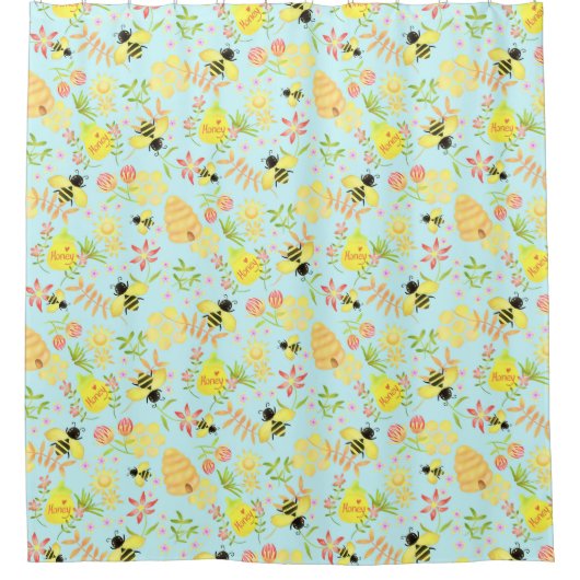Honey Bee Blue Duschvorhang (Vorderseite)