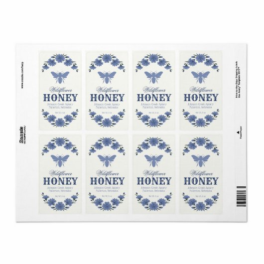 Honey Bee Blue Floral Label (Vorne)