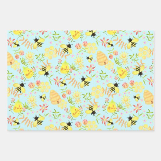Honey Bee Blue Geschenkpapier Set (Vorderseite)
