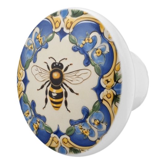 Honey Bee Blue und Gelb Dekorative Verziert Keramikknauf (Rechts)