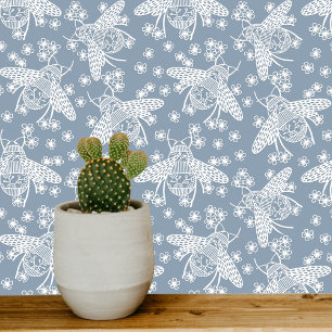 Honey Bee Blue und White Tapete