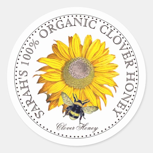 Honey Bee Blume Honey Jar Label Runder Aufkleber (Vorderseite)