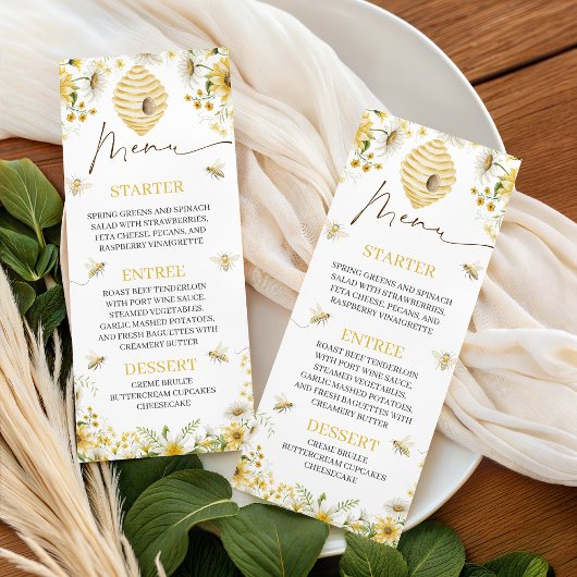 Honey Bee Botanical Floral Shower Menu Menükarte