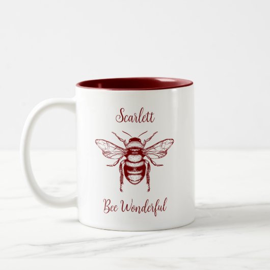 Honey Bee Burgundy White personalize Coffee Tasse (Links)