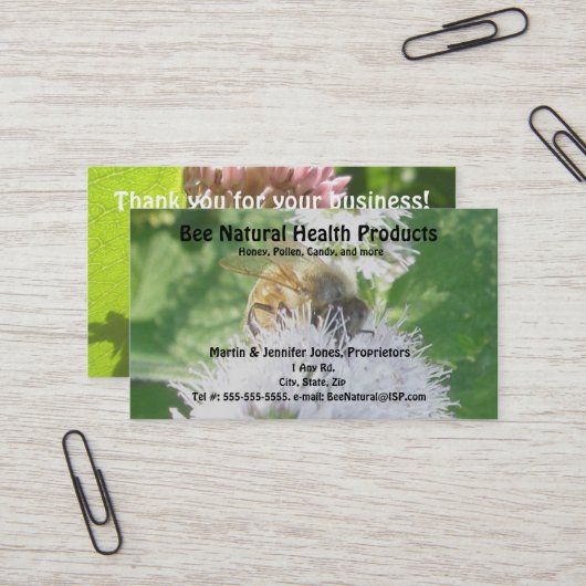 Honey Bee Business Card Visitenkarte (Vorderseite/Rückseite Beispiel)