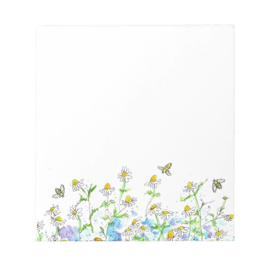 Honey Bee Chamomile Blume Aquarellkraut Notizblock (Vorderseite)