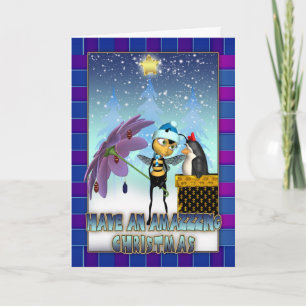 Honey Bee Christmas Card - Honey Bee and Pinguin Feiertagskarte