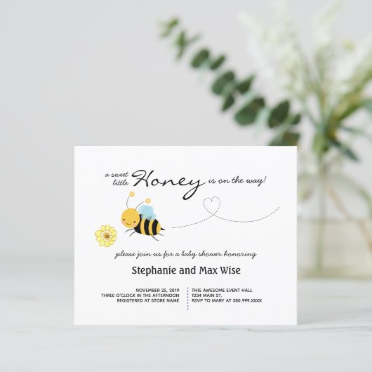Honey Bee Couples Baby Shower Budget Einladung (Stehend Vorderseite)