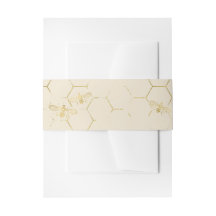 Honey Bee Cream Gold Einladung Bauchband