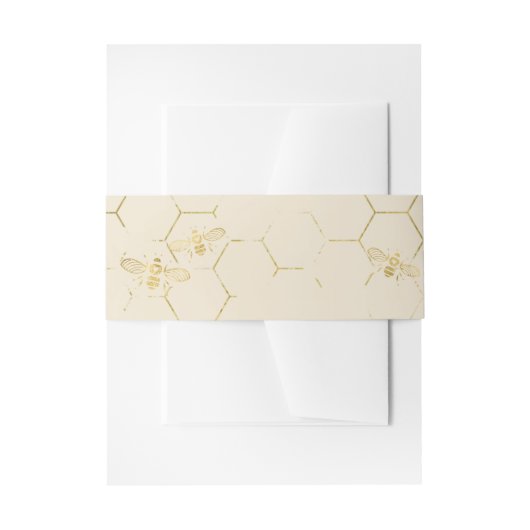 Honey Bee Cream Gold Einladung Bauchband Einladungsbanderole (Vorderseite Beispiel)