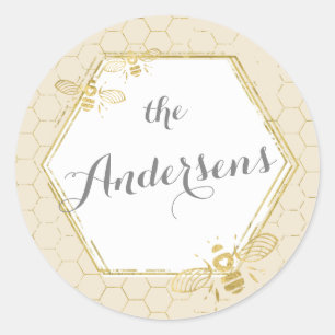 Honey Bee Cream Gold Individuelle Name Sticker Wed