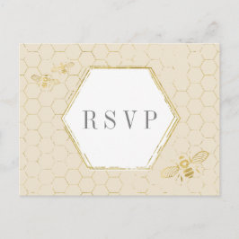 Honey Bee Cream Gold Muster Custom RSVP Card Einladungspostkarte