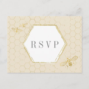 Honey Bee Cream Gold Muster Custom RSVP Card Einladungspostkarte