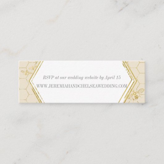 Honey Bee Cream Gold Muster Custom RSVP Card Mini Visitenkarte (Vorderseite)
