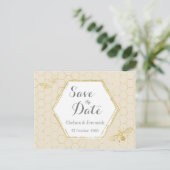 Honey Bee Cream Gold Muster Save the Date Postkarte (Stehend Vorderseite)