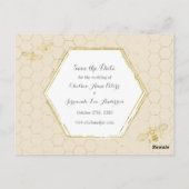 Honey Bee Cream Gold Muster Save the Date Postkarte (Rückseite)