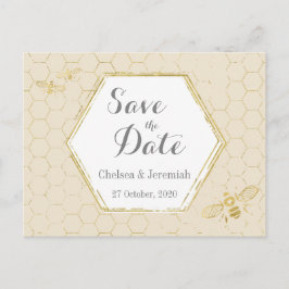 Honey Bee Cream Gold Muster Save the Date Postkarte