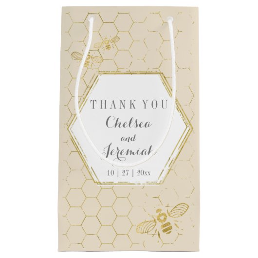 Honey Bee Cream Gold Pattern Individuelle Name Kleine Geschenktüte (Vorderseite)