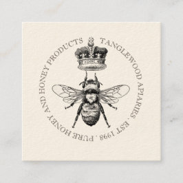 Honey Bee Crown Apiary Beekeeping | Schwarz auf Cr Quadratische Visitenkarte