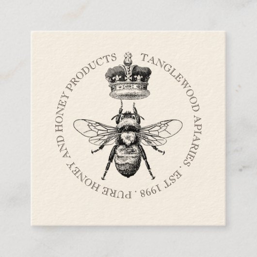 Honey Bee Crown Apiary Beekeeping | Schwarz auf Cr Quadratische Visitenkarte (Vorderseite)