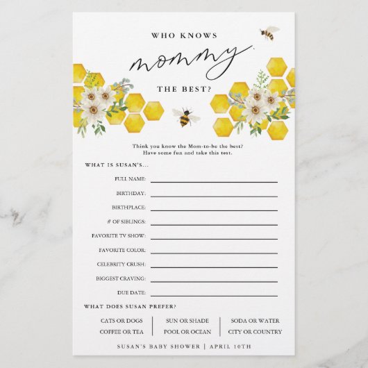 Honey Bee & Daisy, die Mommy Paper Game Card kenne Flyer (Vorne)