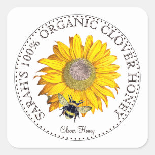 Honey Bee Daisy Honey Jar Label Quadratischer Aufkleber